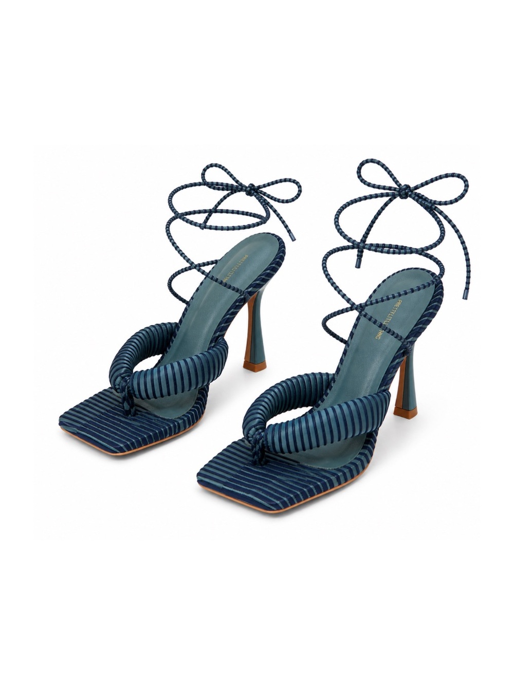 Navy Striped Rope Tie Heels - Women's Fashion Sandals